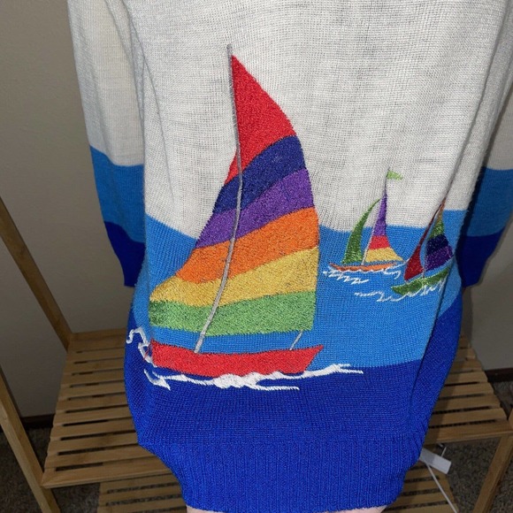 RARE VTG 70'S CYN LES SHIRLEE DESIGNS SAILBOATS SWEATER L Large - Picture 2 of 5